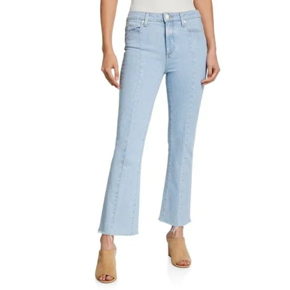 PAIGE DENIM COLETTE CROP FLARE JEANS SLIGHT WASH STRETCH DENIM RAW HEM sz 27